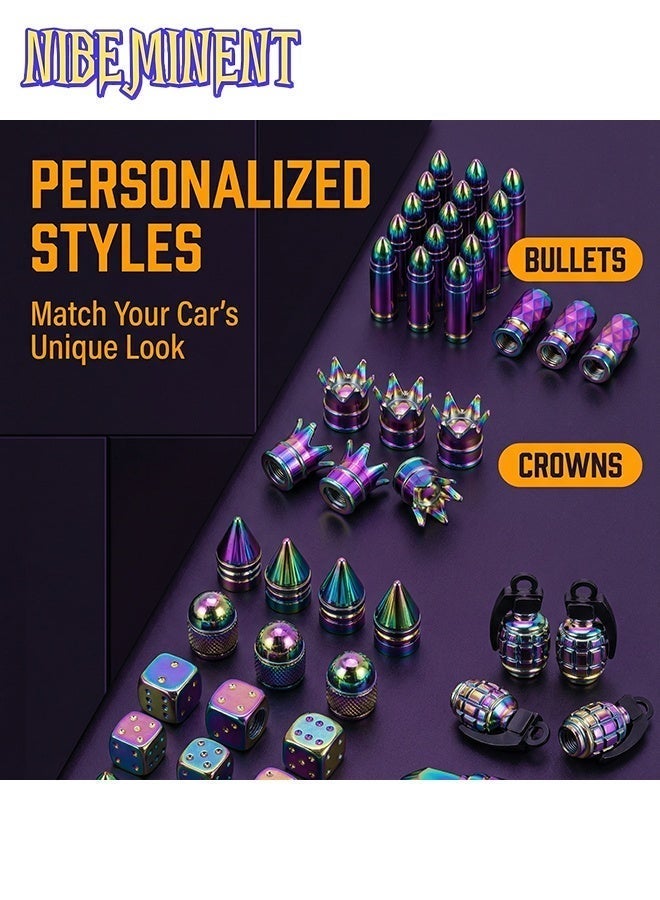 NIBEMINENT 36PCS Colorful Style Car Tire Valve Stem Caps, Aluminum Alloy Wheel Tyre Valve Stem, Universal Dustproof Tire Valve Stem Covers for Cars, SUV, Trucks, Motorcycles, Bicycles, Automobile fashion accessories - Image 4